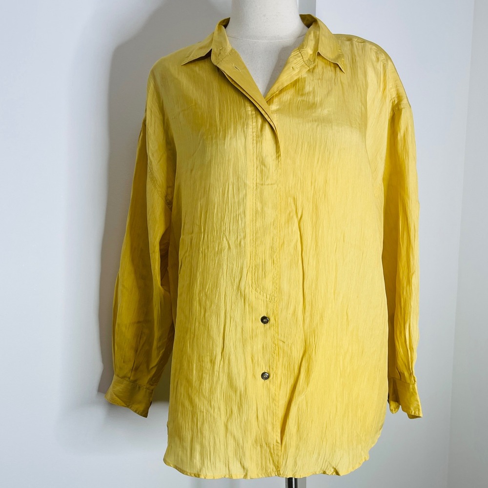 Vintage Express Compagnie Internationale Pure Silk Button Down Shirt Yellow Sz S